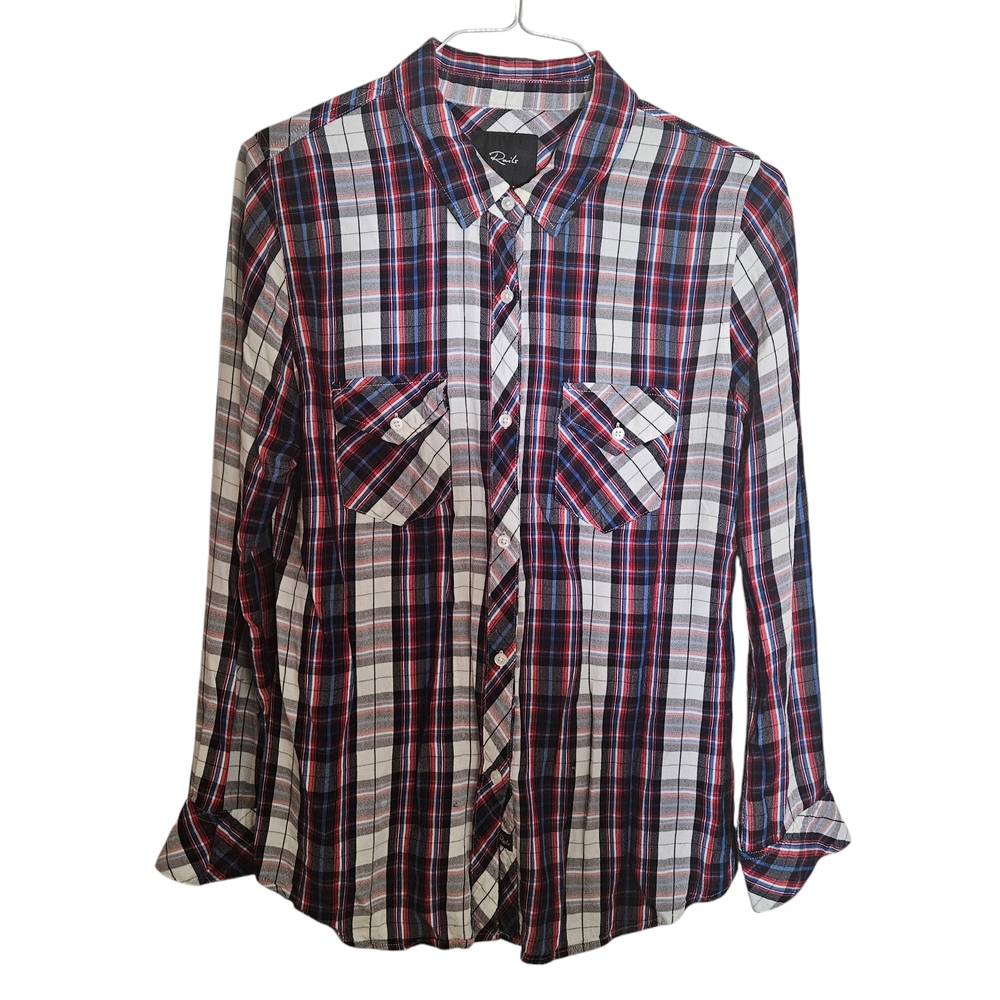 Rails Hunter Flanel Plaid Button-Up Shirt Size Large 2 Front Pockets